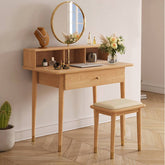 Elegant Oak Wood and Metal Vanity Table with Glass Top hbzwg-652